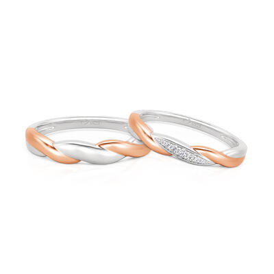 Jeulia Amore Two Tone Twist Couple Rings Set Sterling Silver