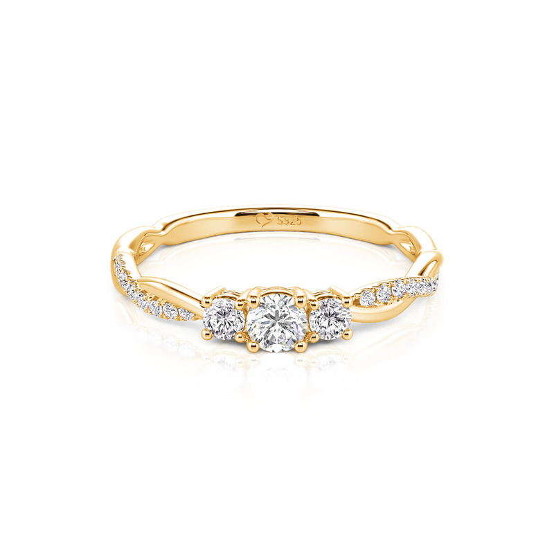Jeulia Gold Twisted Three Stone Round Cut Promise Ring
