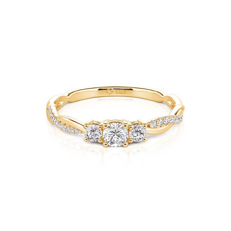 Jeulia Gold Twisted Three Stone Round Cut Promise Ring