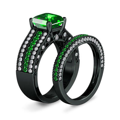 Jeulia Vintage Asscher Cut Sterling Silver Ring Set