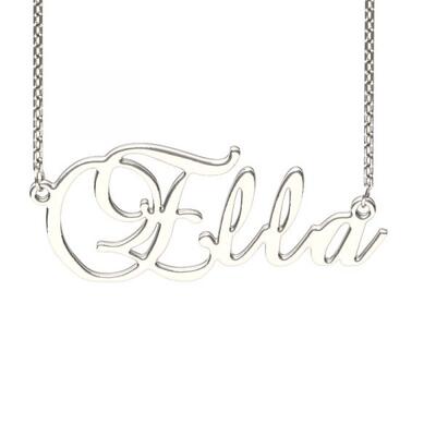 Jeulia Silver Brockscript Style Name Necklace