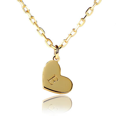 Jeulia Custom Initial Heart Plate Engraved Necklace