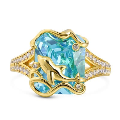 Anillo con forma de delfín corte esmeralda de plata de ley para mujer