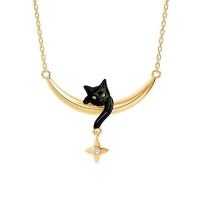 Jeulia Petland Collar Gato Negro Luna con Charm de Estrella