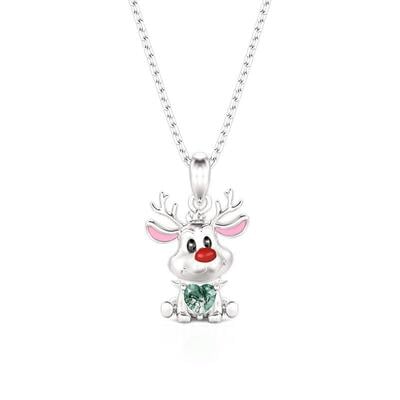 Jeulia Cute Reindeer Heart Moss Agate Necklace