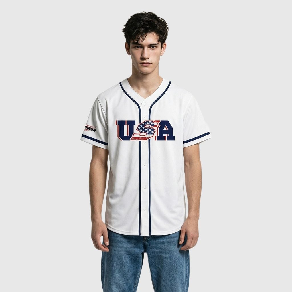 Custom USA Flag White Baseball Jersey-Personalized Team Name and Number