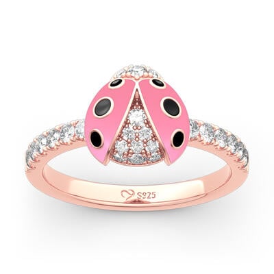 Jeulia Lucky Pink Ladybug Sterling Silver Ring