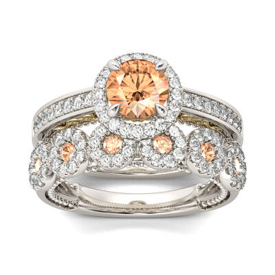 Jeulia Halo Round Cut Sterling Silver Ring Set