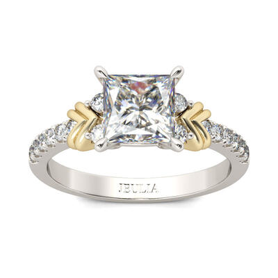 Jeulia Two Tone Heart Design Princess Cut Sterling Silver Ring
