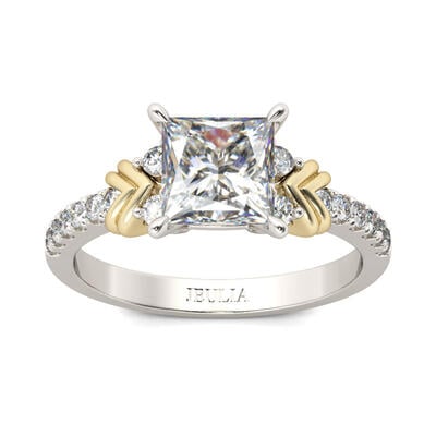 Jeulia Two Tone Heart Design Princess Cut Sterling Silver Ring