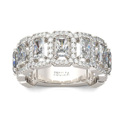 Jeulia Halo Radiant Cut Sterling Silver Women's Band