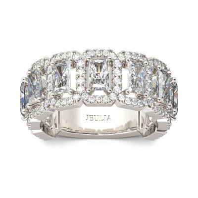 Jeulia Halo Radiant Cut Sterling Silver Women's Band