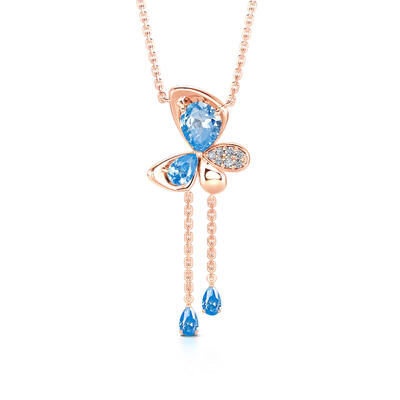 Jeulia "Flow" Pear Cut Butterfly Tassel Sterling Silver Necklace