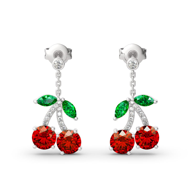 Jeulia "Summer Fruit" Cherry Design Sterling Silver Earrings