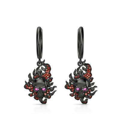 Jeulia "Burning Ghost" Skull Flame Sterling Silver Earrings