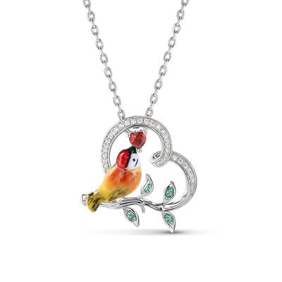 Jeulia "Free as a Bird" Kingfisher Enamel Sterling Silver Necklace