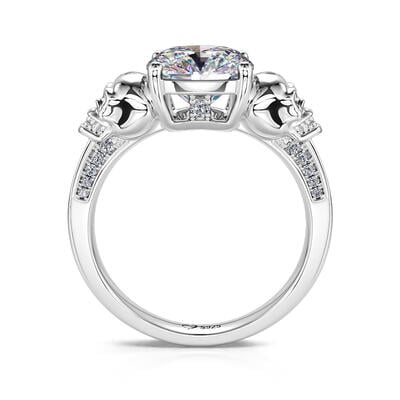 Jeulia Anillo de Compromiso Gótico de Plata de Ley con Calavera y Corte Cojín