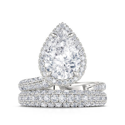 Jeulia Anillo de Compromiso de Plata Esterlina con Corte de Pera Halo