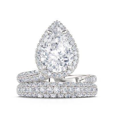 Jeulia Anillo de Compromiso de Plata Esterlina con Corte de Pera Halo