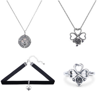 Jeulia Heart and Rose Sterling Silver Jewelry Set