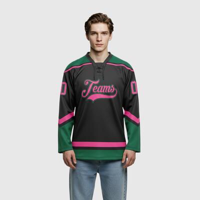 Custom Black Hockey Lace Neck Performance Fabric Club Jersey