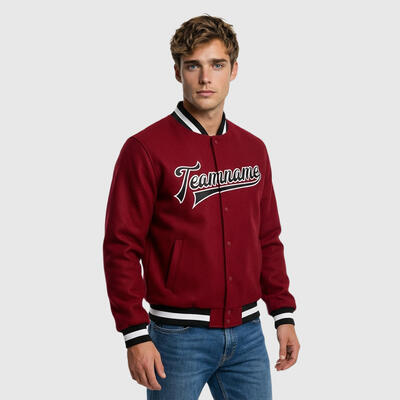 Custom Crimson Full-Snap Varsity Letterman Jacket Ideal for Everyday Casual Outings