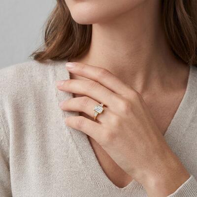 "The Unspoken Vow" Emerald Cut Three Stone Engagement Ring