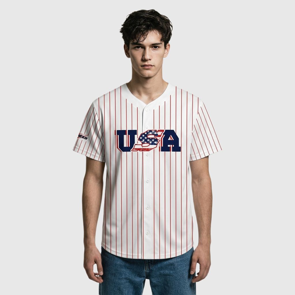 Custom USA Flag Red Pinstripe Baseball Jersey-Personalized Team Name and Number