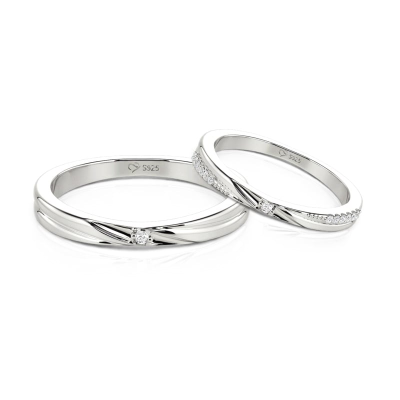 Jeulia Classic Wave Couple's Ring Set in Sterling Silver