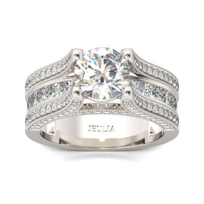 Jeulia Three Side Pave Round Cut Sterling Silver Ring