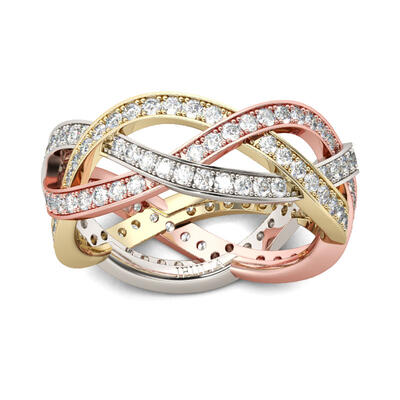 Jeulia Tri-Tone Intertwined Sterling Silver Women's Band