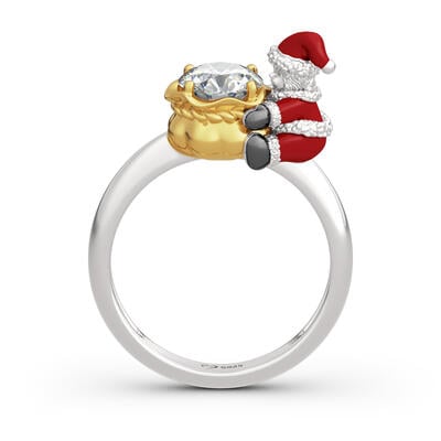 Jeulia Hug Me "Christmas Baby" Candy Bag Round Cut Sterling Silver Ring