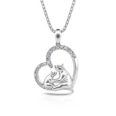 Jeulia "Mother's Protection" Mom and Baby Polar Bear Sterling Silver Necklace
