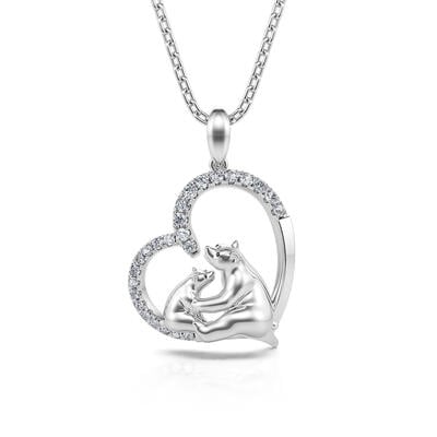 Jeulia "Mother's Protection" Mom and Baby Polar Bear Sterling Silver Necklace