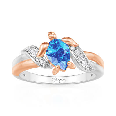 Jeulia Hug Me Two Tone Custom Pear Cut Turtle Ring with Birthstone