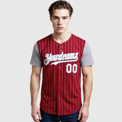 Custom Crimson Gray Authentic Pinstripe Two Tone Baseball Jersey with Personalized Number and Logo for Games Practices and Fan Events