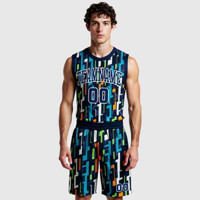 Custom Figure Navy-White Round Neck Sublimation Basketball Suit Jersey