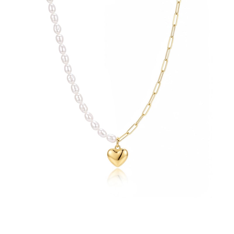 Jeulia Everyday Asymmetrical Paperclip & Pearl Heart Necklace