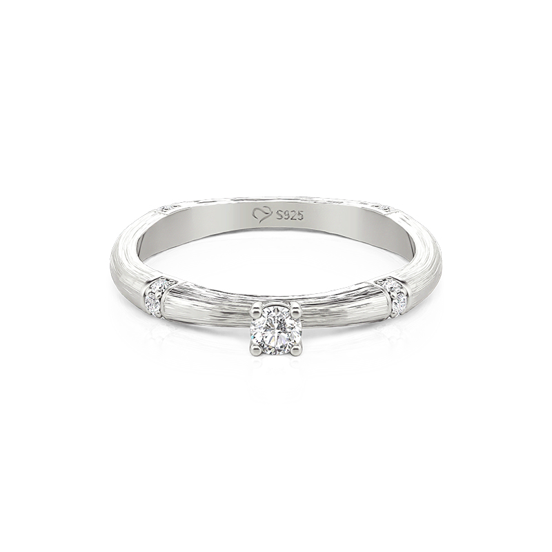 Jeulia Minimalist Brushed Round Cut Bamboo Promise Ring