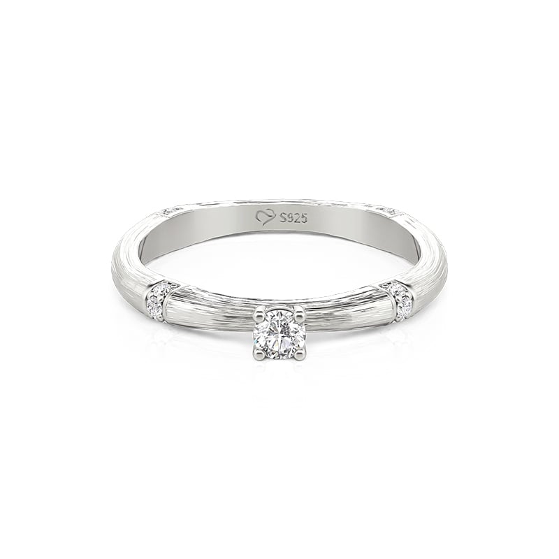 Jeulia Minimalist Brushed Round Cut Bamboo Promise Ring