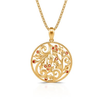 Jeulia "Everlasting Mistletoe" Gold Tone Sterling Silver Necklace