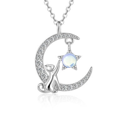 Jeulia Moon Huggers Moonstone Cat Necklace