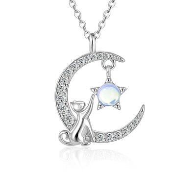 Jeulia Moon Huggers Moonstone Cat Necklace