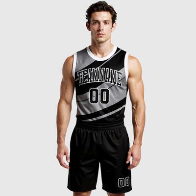 Custom Black Black-Gray Round Neck Sublimation Basketball Suit Jersey