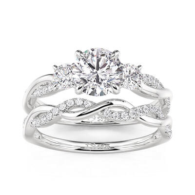 Jeulia Classic Twist Round Three-Stone Ring Set