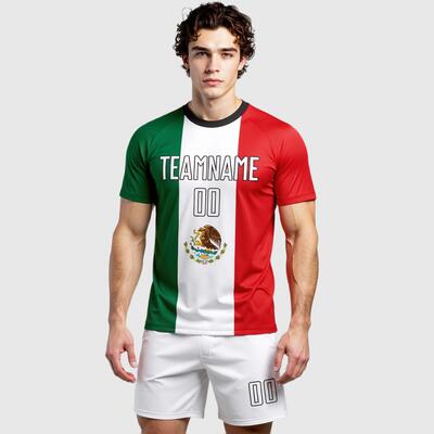 Custom Mexican Flag Soccer Uniform Jersey Kelly Green White Red-Black Sublimation