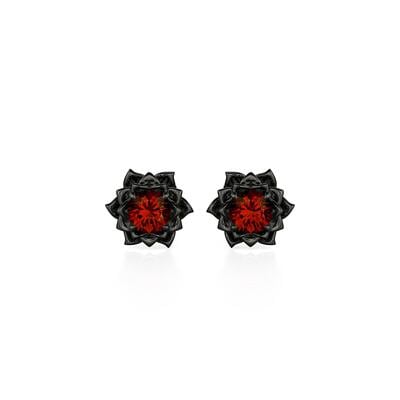 Jeulia Custom Gothic Black Floral Round Cut Birthstone Earrings