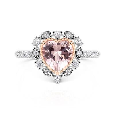 Jeulia Princess Style Milgrain Halo Pink Heart Ring