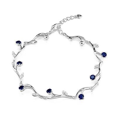 Jeulia Elegant Floral Leaf Bracelet with Sapphire Blue Stone