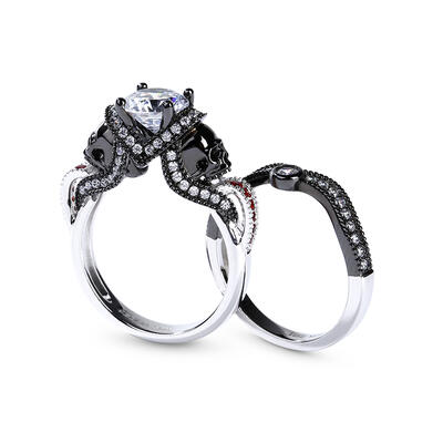 Jeulia Two Tone Round Cut Sterling Silver Skull Ring